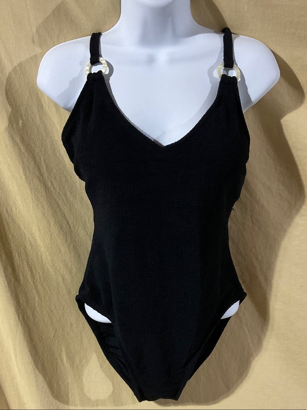 Freshwater Size M Sleek Black One-Piece Swimsuit with Ring Detail